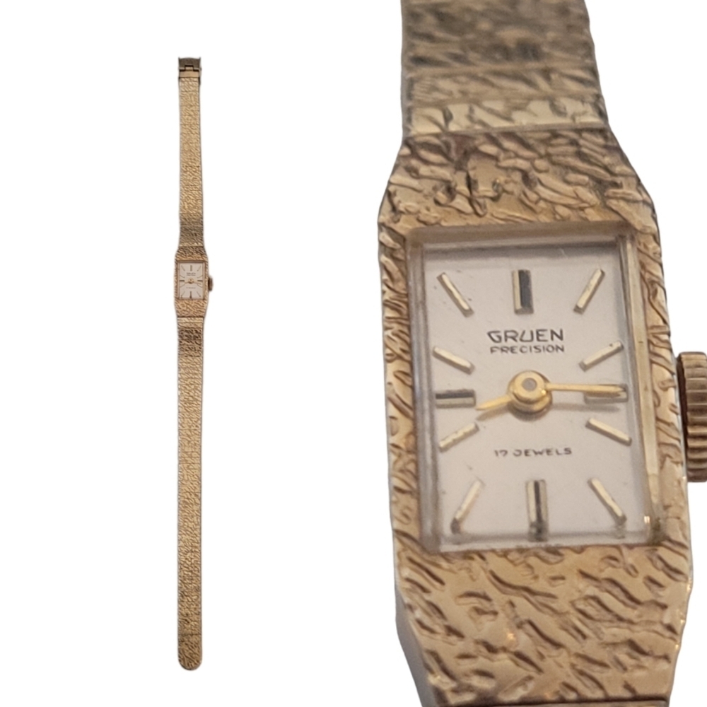 Vintage Gruen Precision 17 Jewels Watch 10K RGP Bezel Gold Filled Mesh Band